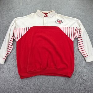 Vintage 1990 Kansas City Chiefs Winning Streak Polo Sweatshirt Red White Large